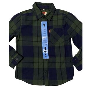 Boy’s Levi’s Flannel Button Down Shirt Navy Green Size S (6/7) NWT
